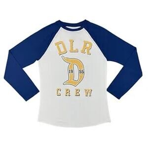 Disney Parks Vintage DLR Resort Blue White Long Sleeve Baseball Tee Size Small